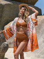Printed Open Front Long Sleeve Cover-Up - Ladyez