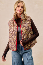 BiBi Leopard Print Piping Detail Quilted Vest