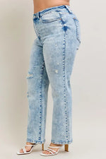 Judy Blue Full Size Hw Mineral Wash Destroy 90's Straight Jeans Plus Size - Ladyez