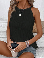 Textured Round Neck Tank - Ladyez