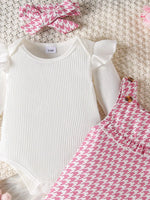 Children's Ruffled Trim Bodysuit and Dress Set with Headband