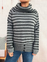 Striped Turtleneck Long Sleeve Sweater
