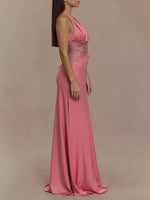 Halter Neck Lace Trimmed Maxi Dress