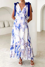 Printed V-Neck Tie Shoulder Midi Cami Dress