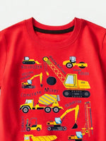 Children's Construction Vehicle Crew Neck Short Sleeve T-Shirt