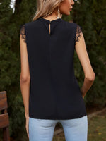 Lace Detail Ruched Round Neck Tank