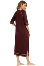 Zip Up Slit Round Neck Night Dress with Pockets - Ladyez