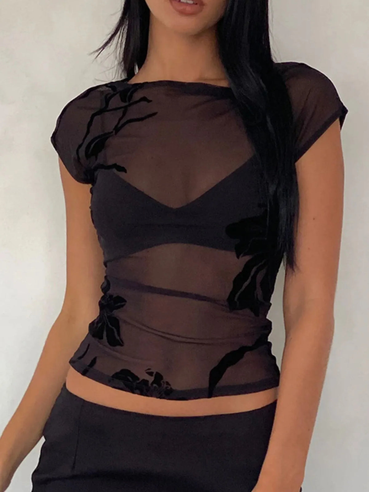 Sheer Mesh Floral Blouse - Ladyez