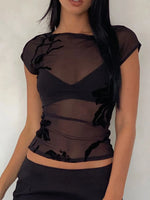 Sheer Mesh Floral Blouse - Ladyez