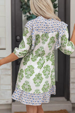 Floral Print Contrast Patchwork Ruffle Detail Mini Dress