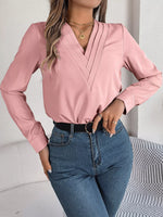 Layered V-Neck Long Sleeve Blouse