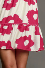 Umgee Full Size Contrast Floral Short Sleeve Mini Dress Plus Size