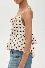 Crisscross Ruffled Hem Polka Dot Cami