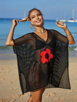 Angel Wings Openwork Flower V-Neck Short Sleeve Cover Up - Ladyez