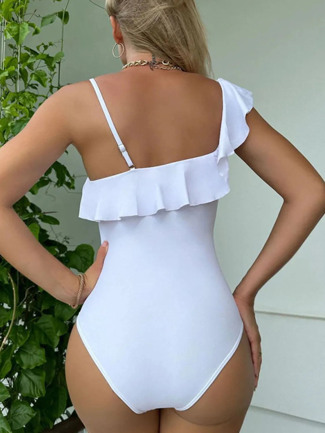 Asymmetrical Ruffled One-Piece Swimwear - Ladyez