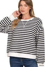 Zenana Striped Round Neck Sweatshirt