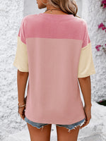 Mandy Color Block Round Neck Half Sleeve T-Shirt - Ladyez