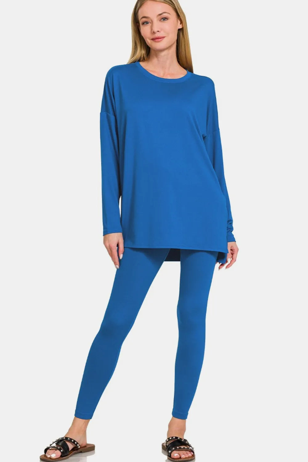 Zenana Full Size Brushed Microfiber Top and Leggings Lounge Set - Ladyez