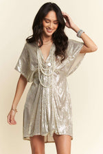 Davi & Dani Sequin Plunge Neck Knot Cut Out Tie Back Party Dress - Ladyez