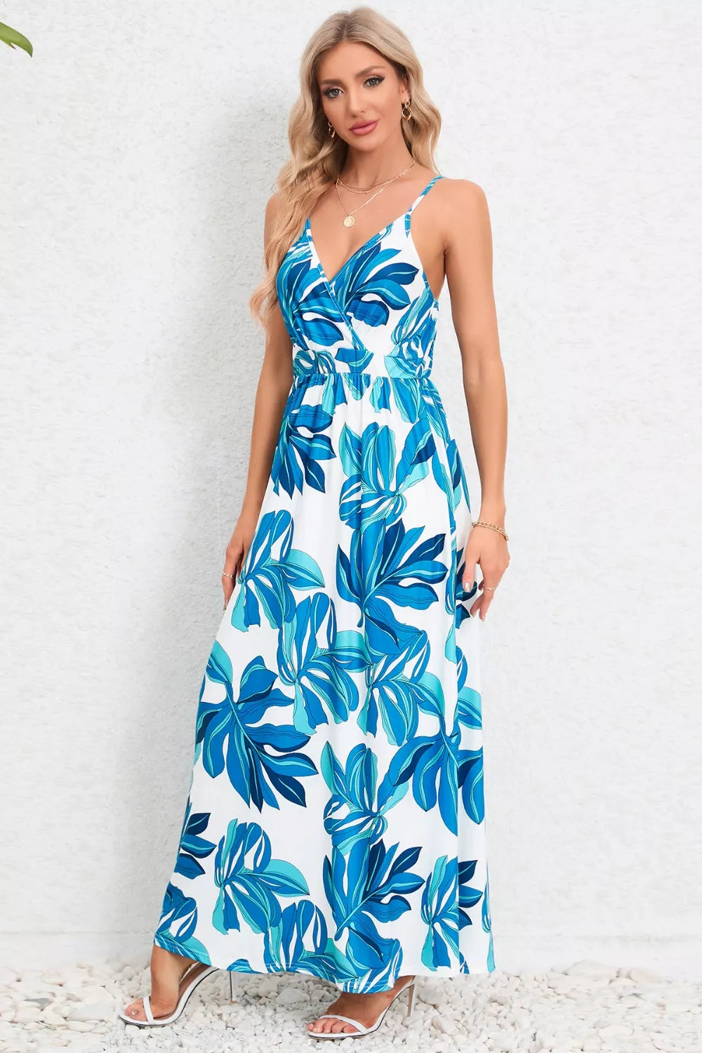 Printed Surplice Maxi Cami Dress - Ladyez