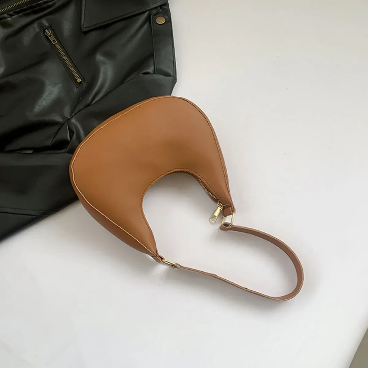 Solid Color Crescent Shoulder Bag - Ladyez
