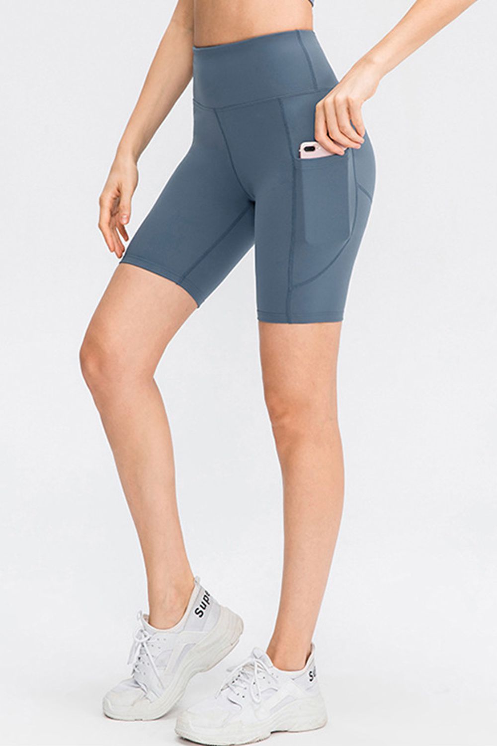 Wide Waistband Sports Shorts with Pockets - Ladyez