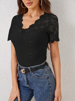 Lace Trim Eyelet Embroidered Summer T-Shirt - Ladyez