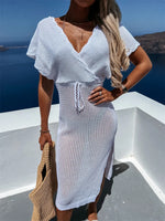 Slit Surplice Cap Sleeve Cover Up - Ladyez