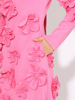 Floral Applique Long Sleeve Maxi Dress