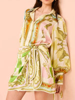 Printed Lantern Sleeve Shirt Dress