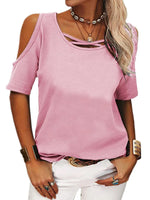 Full Size Crisscross Cold Shoulder Casual T-Shirt Plus Size - Ladyez