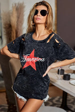 BiBi Laser Cut Mineral Washed Jersey Top withAmerica