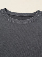 Waffle Knit Patchwork Long Sleeve Loose Sweatshirt