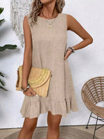 Ruffled Hem Round Neck Sleeveless Dress - Ladyez