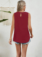 Round Neck Sleeveless Top with Pleated Front Detail - Ladyez