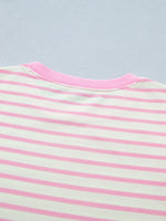 Stripe Ruffled Short Sleeve Patchwork Blouse