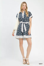 Umgee Border Print Belted Shirt Dress