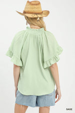 Umgee Textured Ruffle Sleeve Blouse