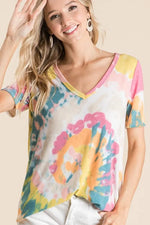 BiBi Circular Tie Dye Print V Neck Top