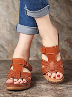 Cutout Leather Wedge Sandals