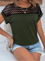 Lace Round Neck Short Sleeve T-Shirt - Ladyez