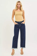 RISEN Slouchy CroppedBoyfriend Jeans With Cuffed Hem
