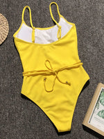 Ribbed Tie Waist One-Piece Swimsuit - Ladyez