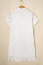 Solid Color Eyelet Embroidered T Shirt Mini Dress