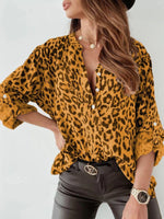 Full Size Leopard Print Roll-Tab Sleeves Blouse Plus Size - Ladyez