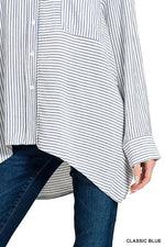 Zenana Woven Stripe Button Down Shirt