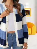 Color Block Button-Up Knit Cardigan