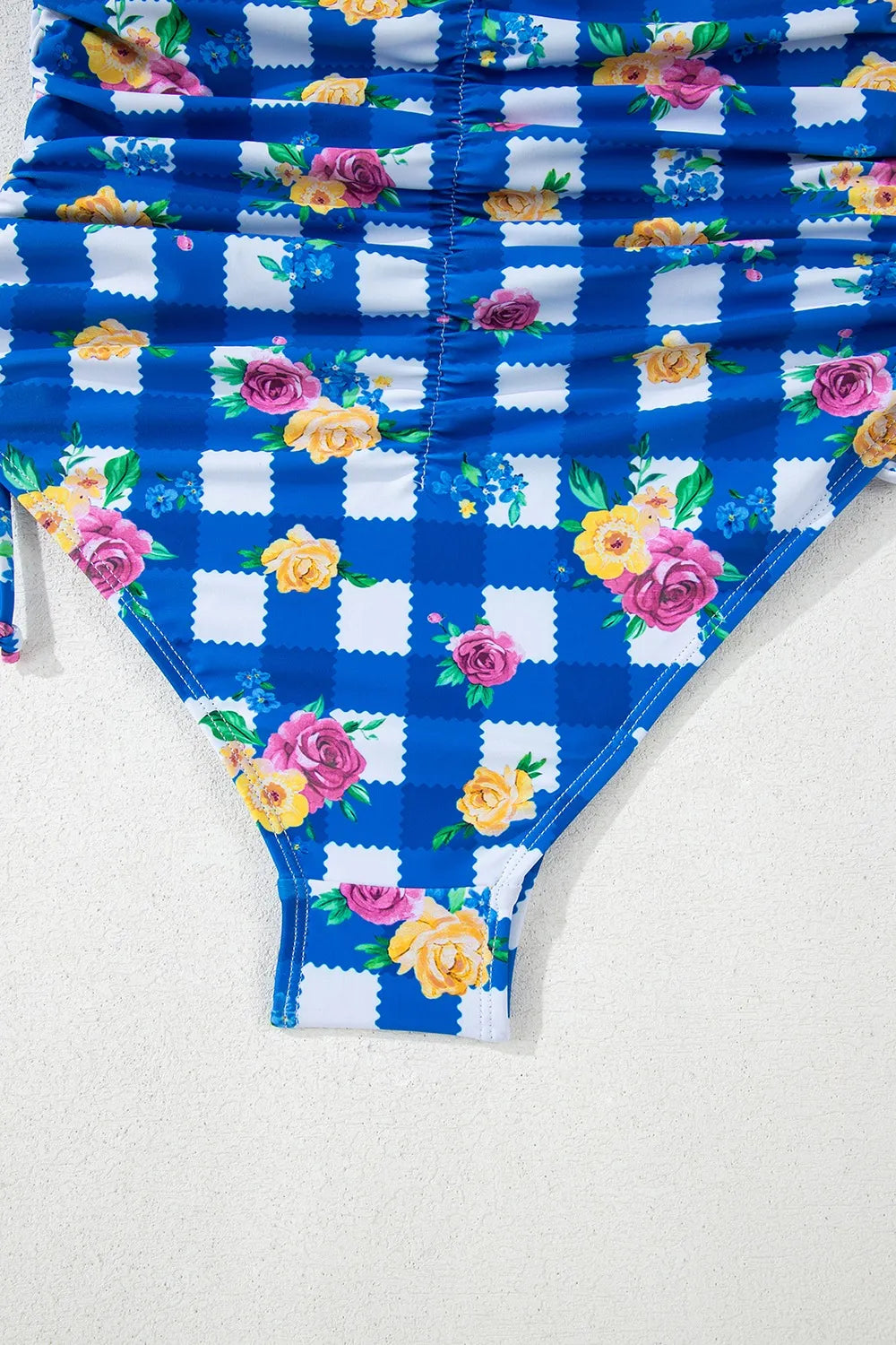 Floral Gingham Halter Neck Drawstring One Piece Swimwear - Ladyez