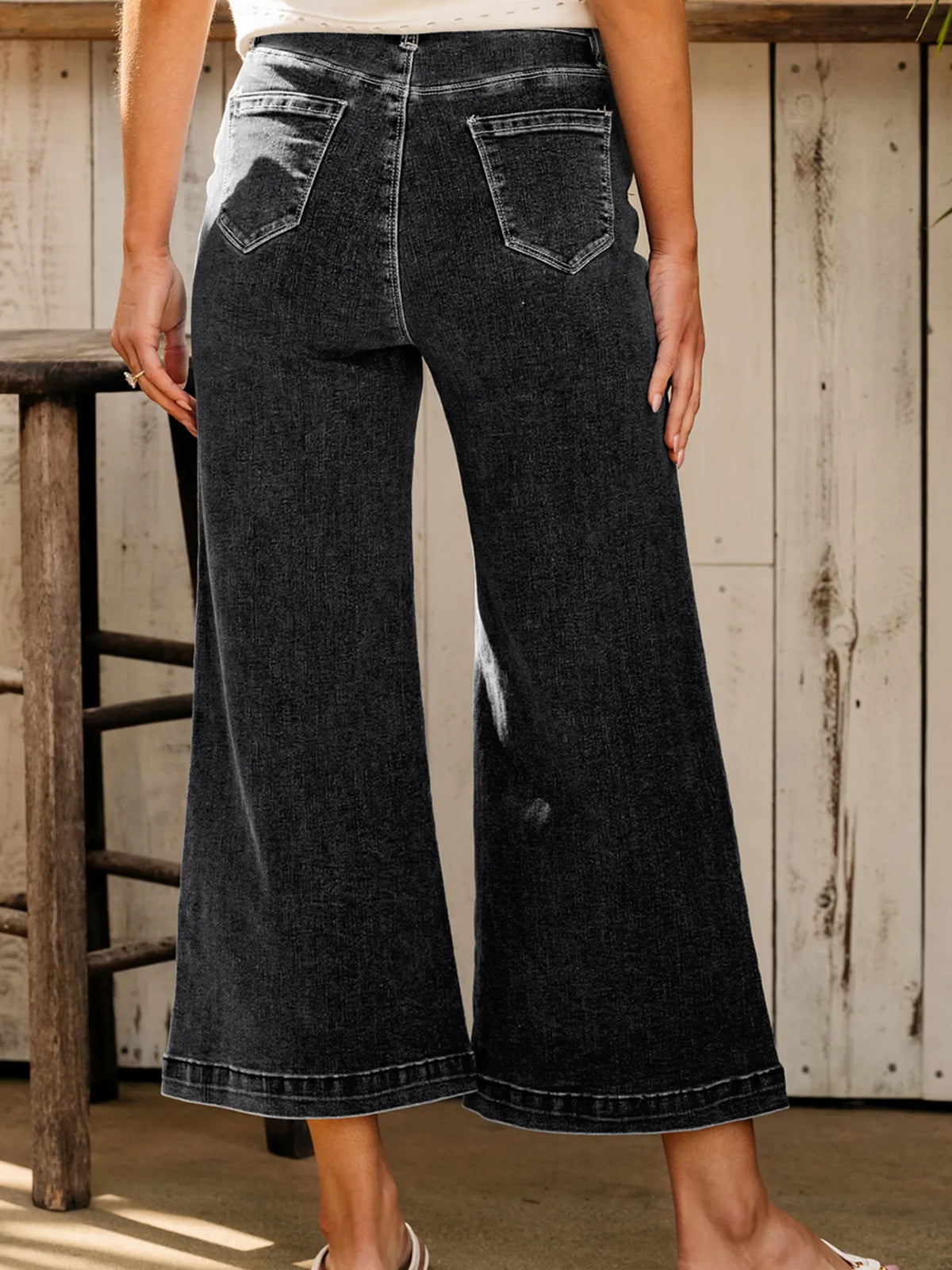Seam Detail Flared Bottom Ankle Length Jeans - Ladyez