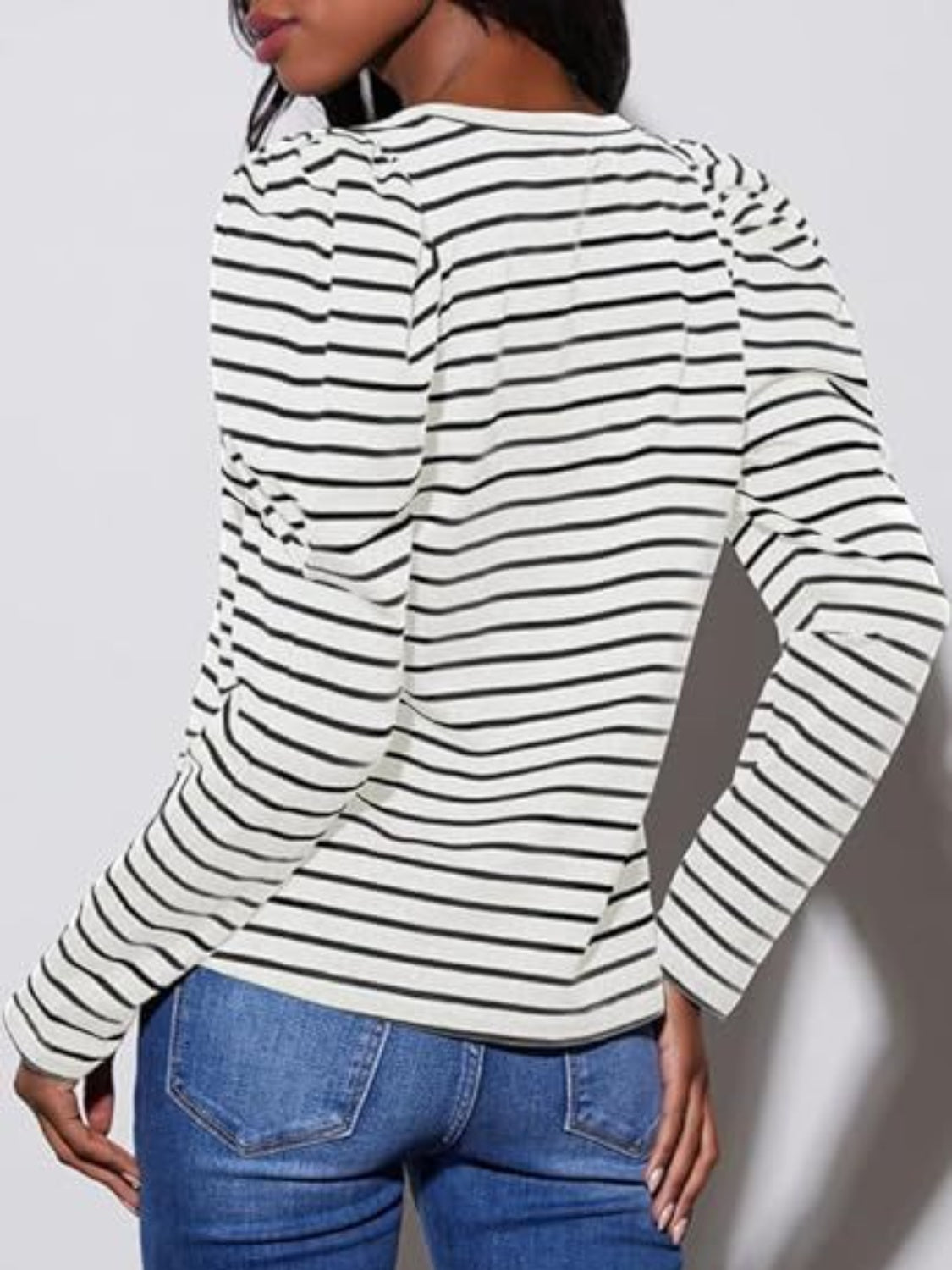 Striped Round Neck Long Sleeve T-Shirt - Ladyez